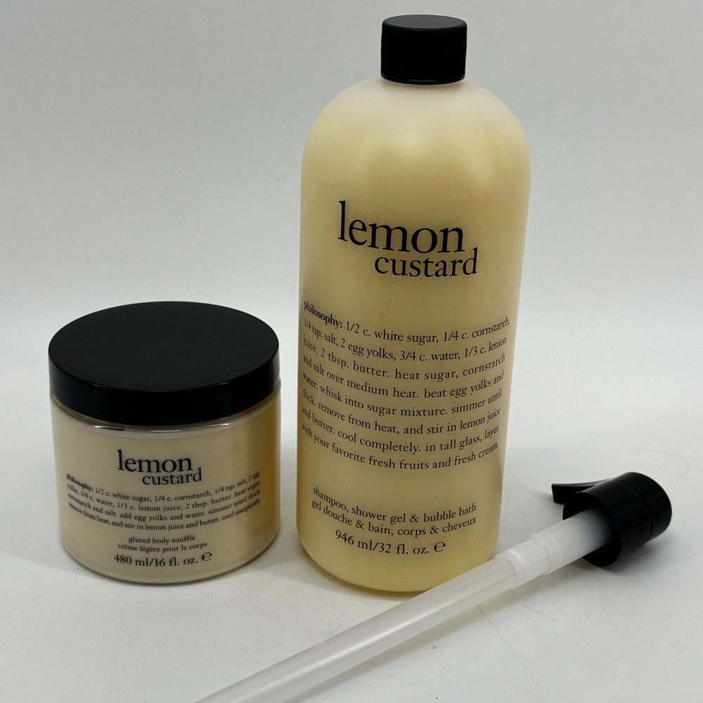 Philosophy Lemon Custard 32oz Shower Gel & 16oz Body Souffle Set with Pump